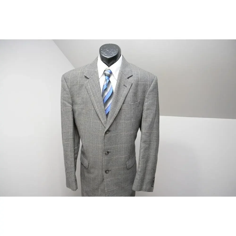 Jos A Bank Blazer Silk Wool Houndstooth 3 Button Sports Jacket Mens Size 44 Long